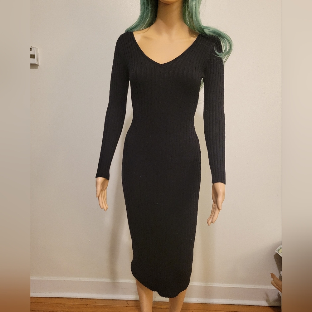 Akira Black Long Sleeve Bodycon Midi Dress Women's Medium
